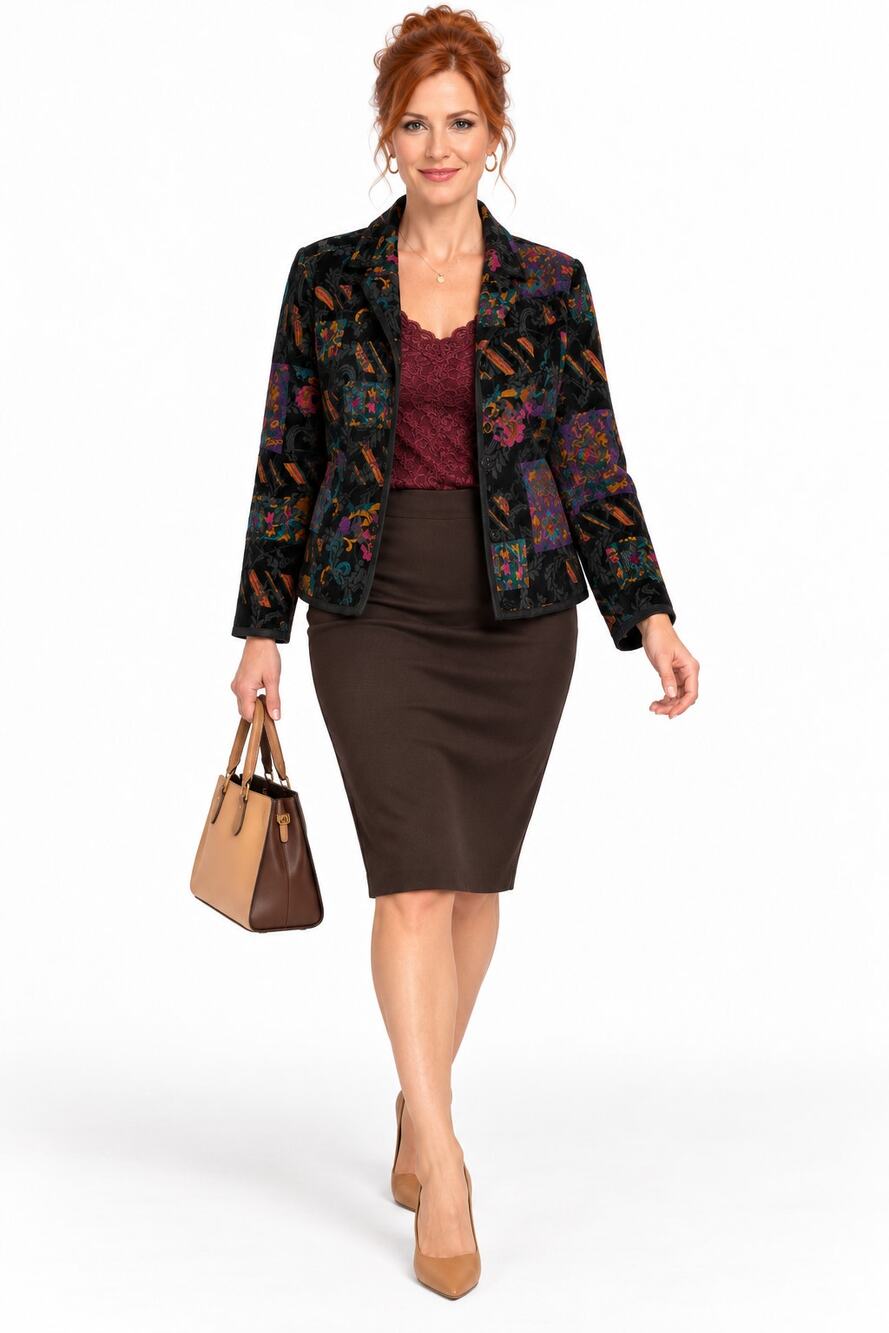 DRR Coldwater Creek Womens M Multicolor Tapestry Jacquard Blazer Jacket